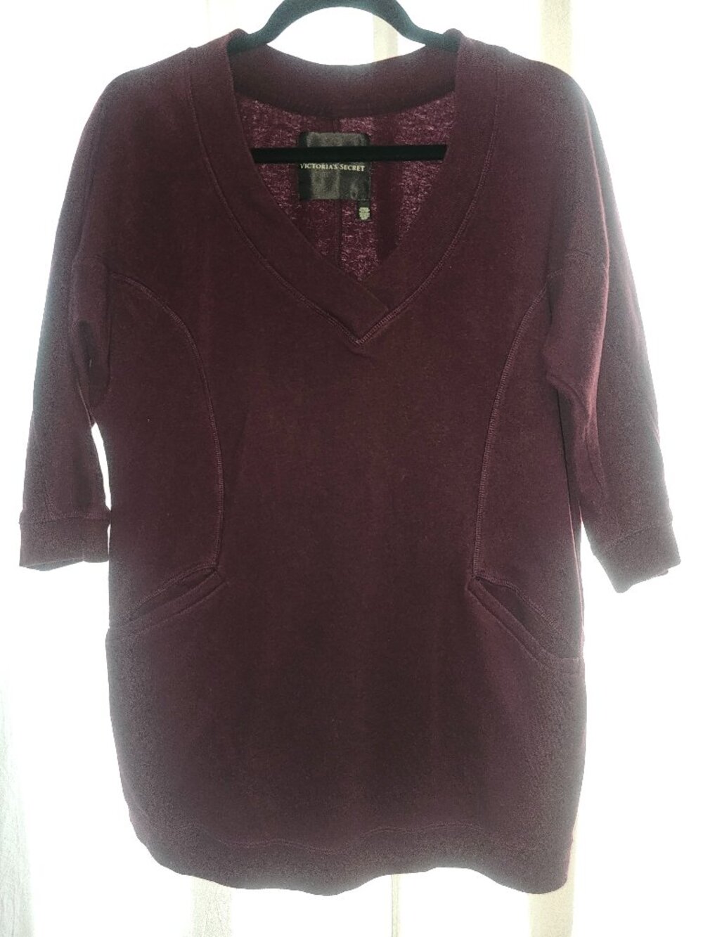 Victoria’s Secret Burgundy V-Neck Sweatshirt Tunic Pocket Top S/P